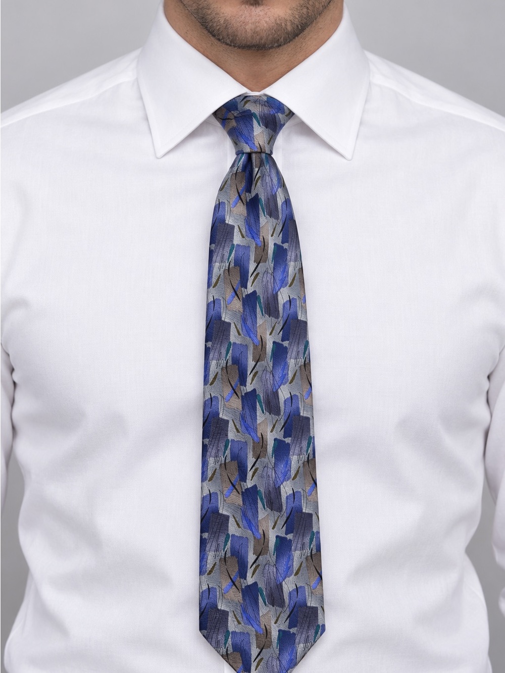 J. Garcia Blue and Gray Abstract Brushstroke Tie